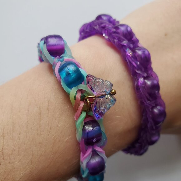 Purple and Blue Beaded Handmade Rainbow Loom Bracelets - Picture 3 of 4